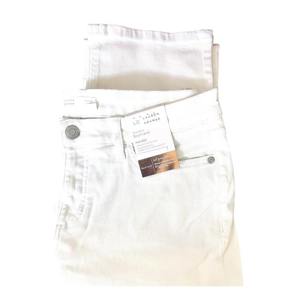 LC Lauren Conrad Womens White Mid Rise Boyfriend Straight Leg Jeans Sz 14 New - Picture 2 of 5